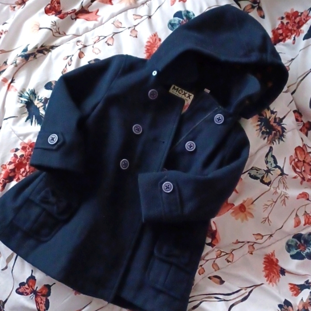 Mexx Kids Navy Pea Coat, bows, child 2T cute little girls fall zip coat Jacket